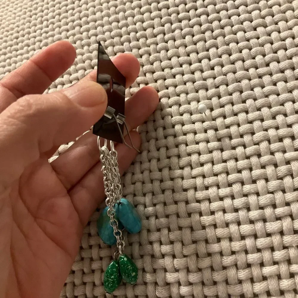 0028- Chico's Silver Earrings‎ with Green and Blue Details